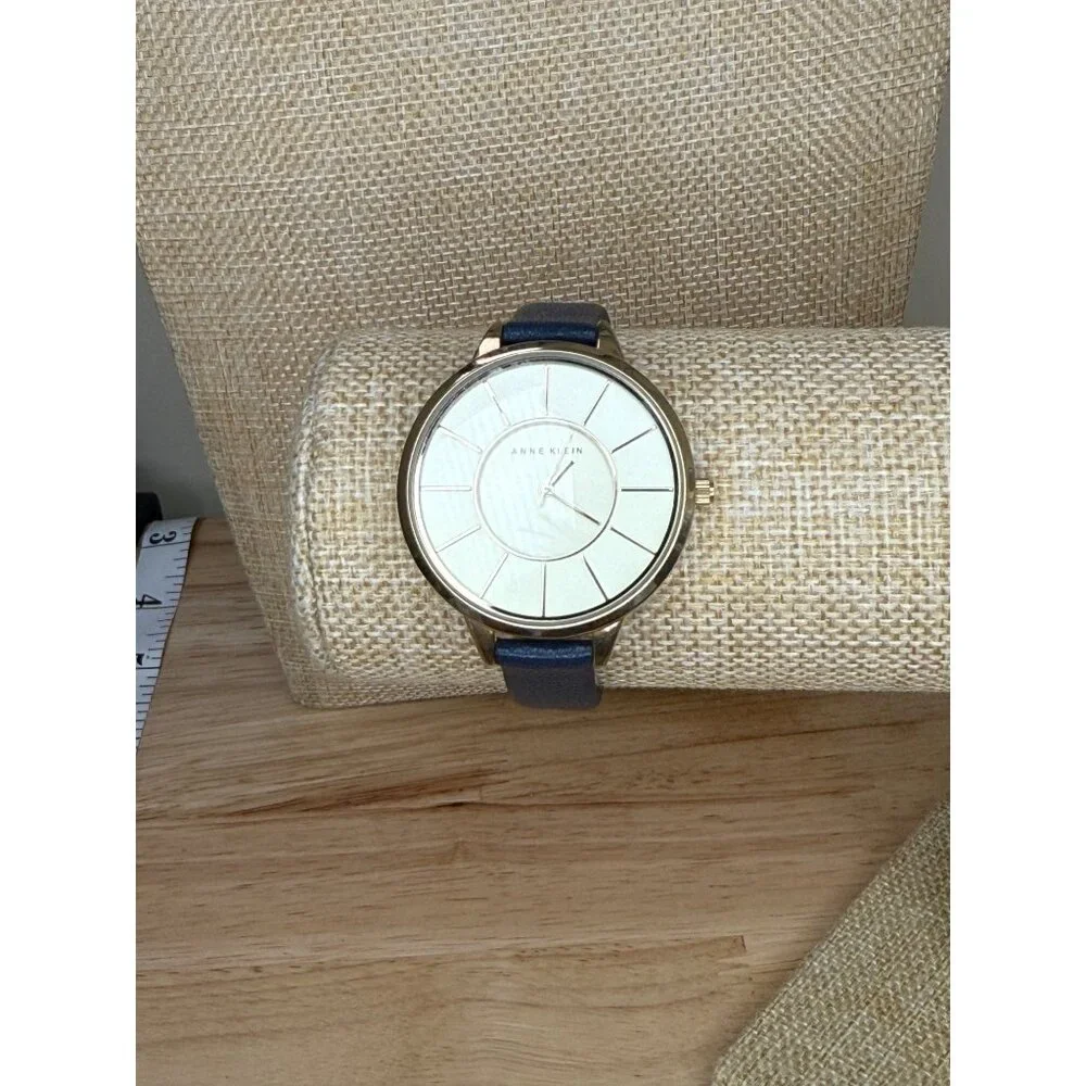 Anne Klein Womens Gold-Tone Watch With Blue Genuine Leather Strap NOT TESTED‎